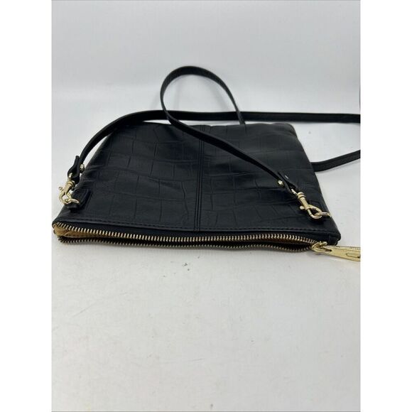 ~HAYDEN HARNETT Purse Black Leather Convertible Clutch w/Crossbody Strap - Picture 4 of 13